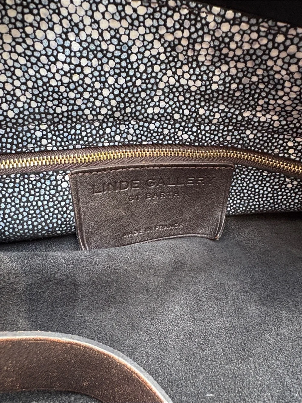 Linde Gallery Speckled Navy Hobo Suede Tote with Brown Trim